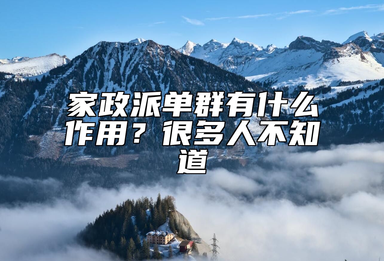 家政派单群有什么作用？很多人不知道