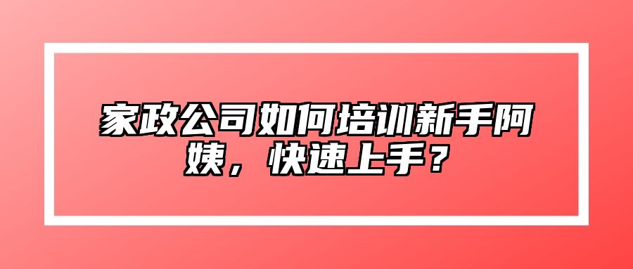家政公司如何培训新手阿姨，快速上手？ 
