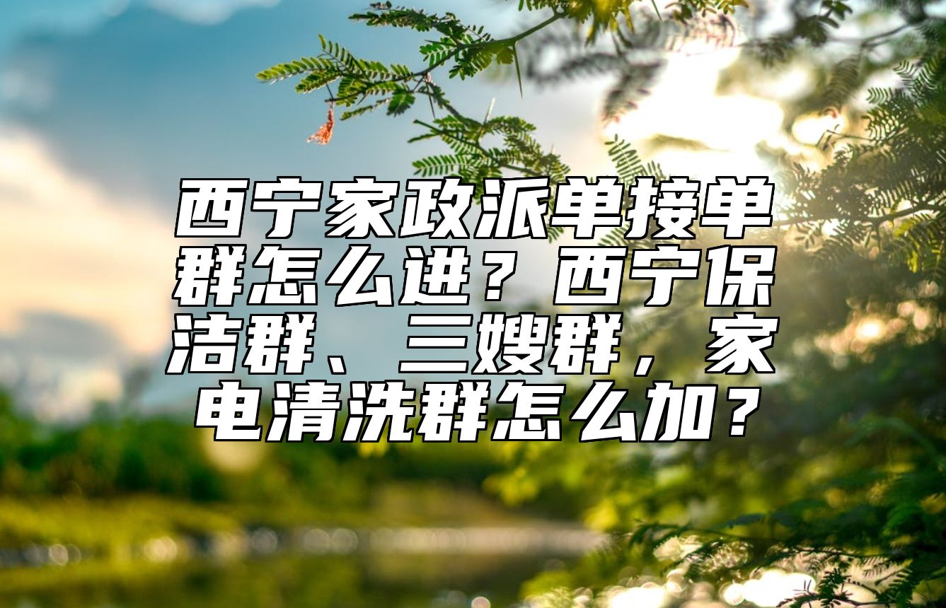 西宁家政派单接单群怎么进？西宁保洁群、三嫂群，家电清洗群怎么加？